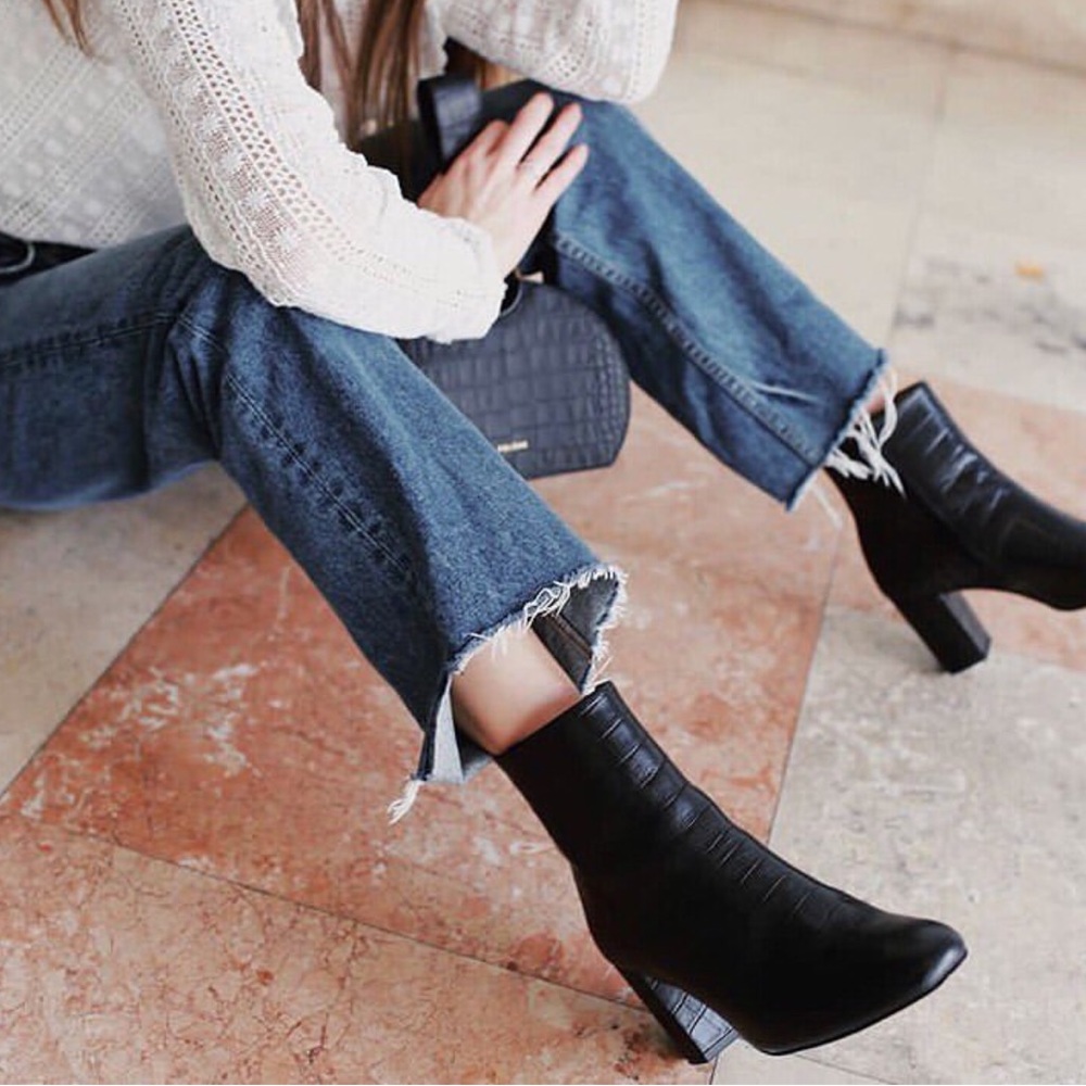 Sezane Black Croc-Patterned Ankle Booties - Picture 12 of 15